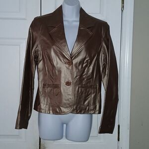 JohnPaulRIchard copper button closure leather jacket Sz MP NWOT